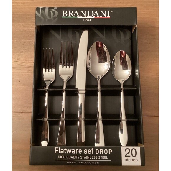 BRANDANI ITALY HIGH QUALITY STAINLESS STEEL 20 PC FLATWARE SET NEW IN BOX "DROP" - Picture 1 of 4